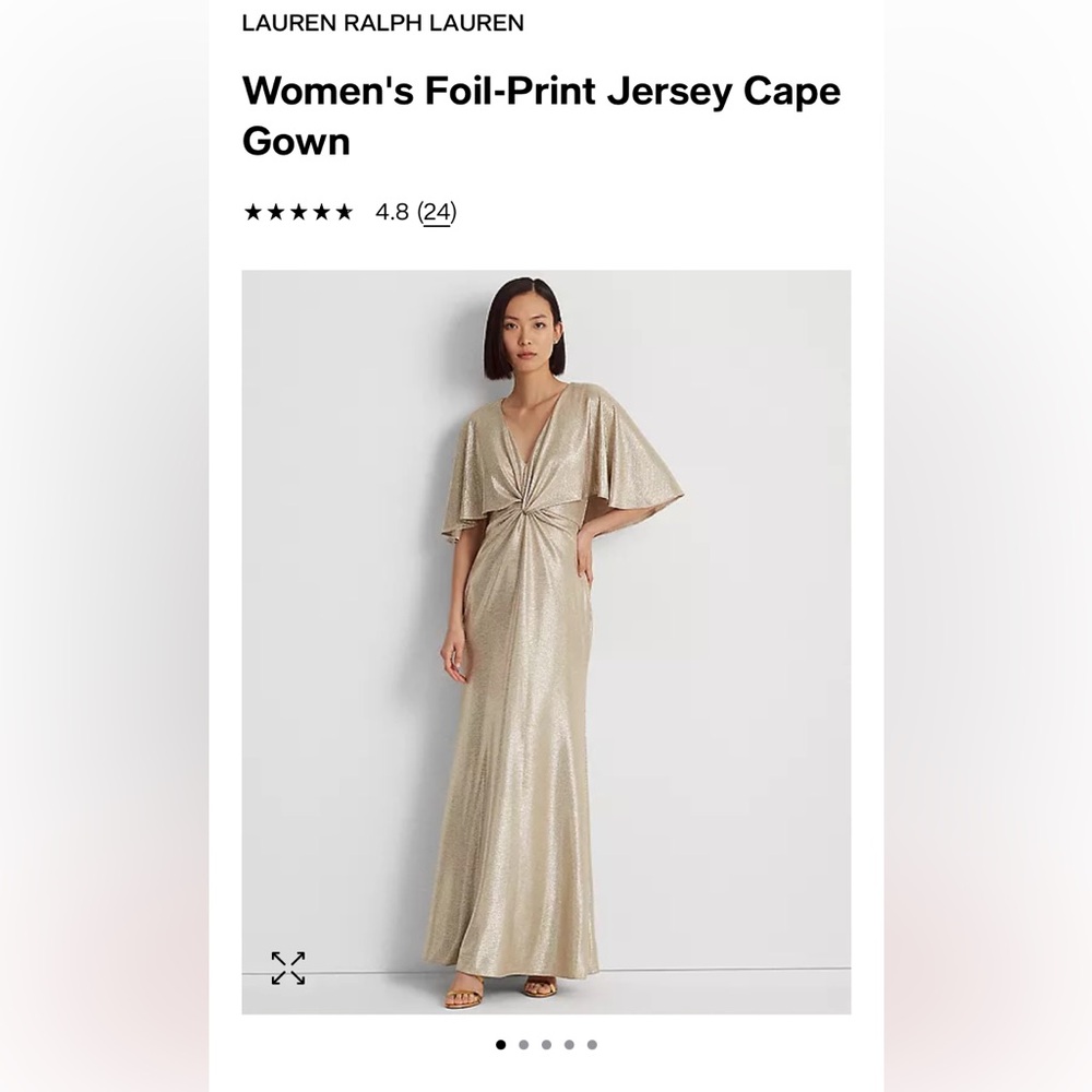 NWT Ralph Lauren Foil-Print Jersey Cape Gown